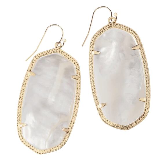 NWT! Kendra Scott Danielle Gold Statement Earrings in Ivory Mother-of-Pearl - Picture 2 of 5